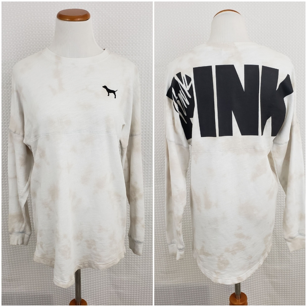 Pink Victorias Secret Sweatshirt Logo Spellout Tie Dye Shirt Beige size XS